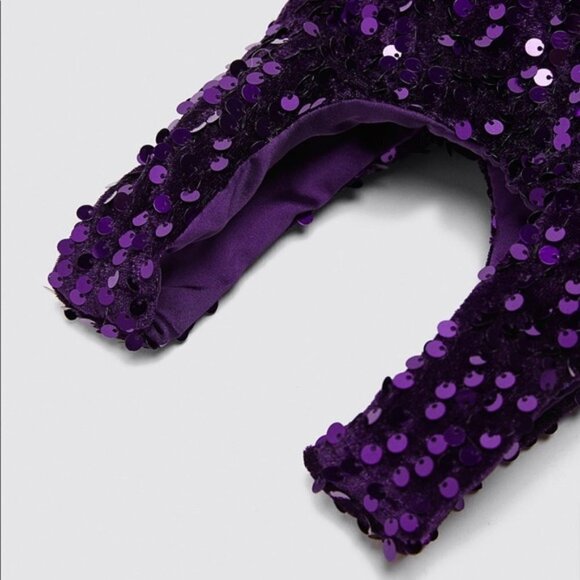 NWT Zara purple velvet sequin small bucket bag - Picture 5 of 8